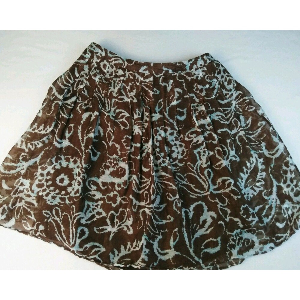Worthington Womens Skirt Size 14 Flare Pleated Brown Teal Sheer Attached Slip